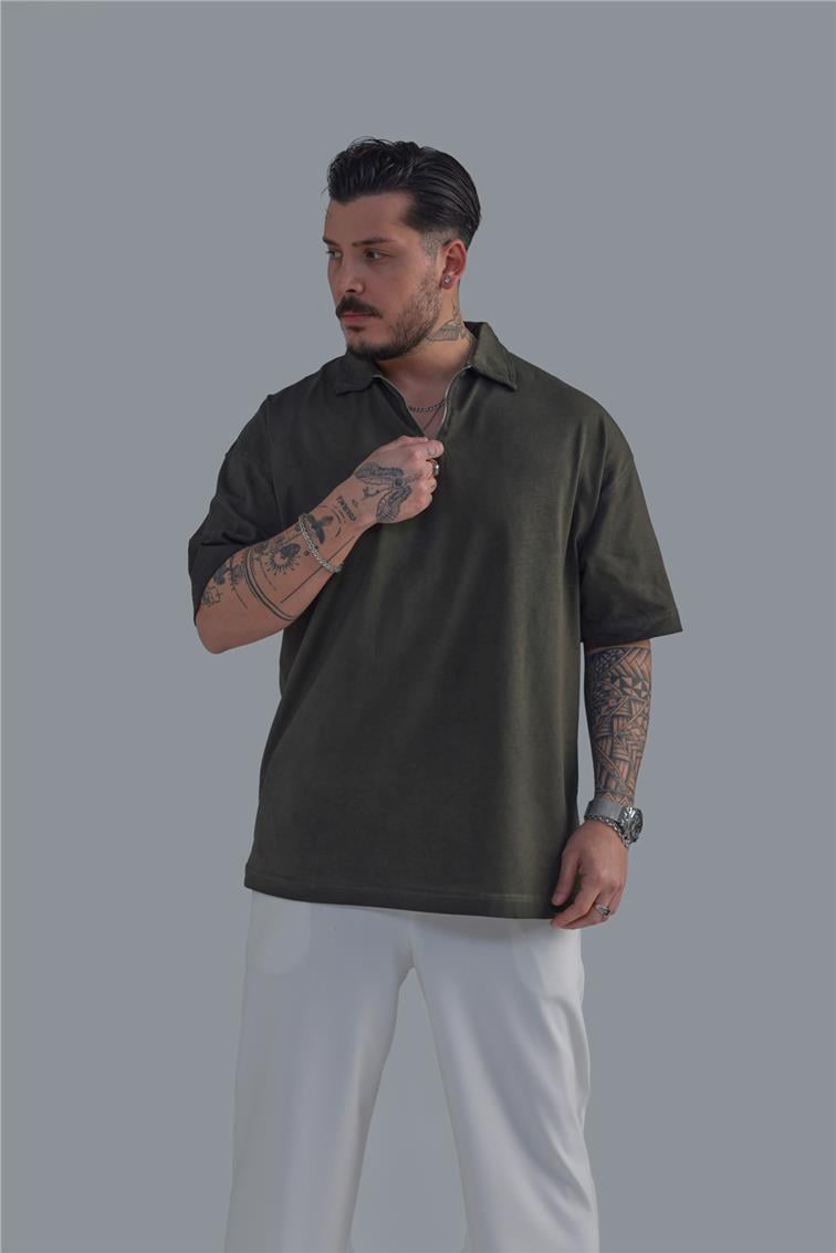 Yıkamalı Polo Yaka T-Shirt Yeşil
