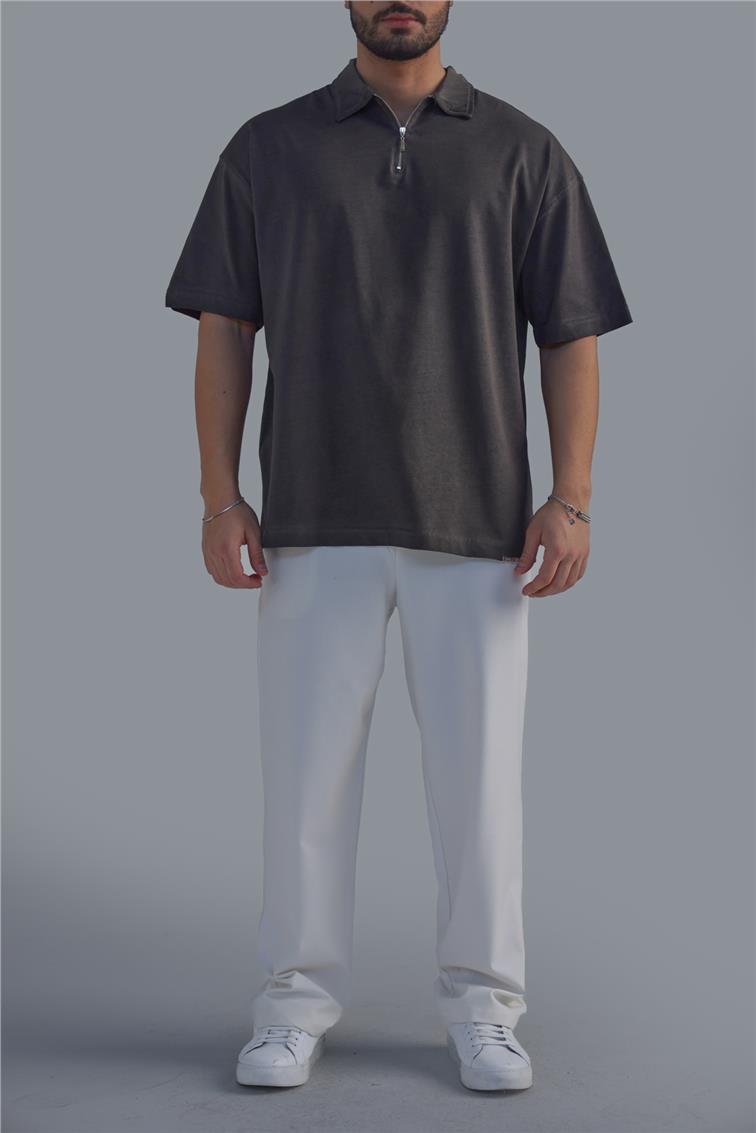 Yıkamalı Polo Yaka T-Shirt Yıkamalı Haki