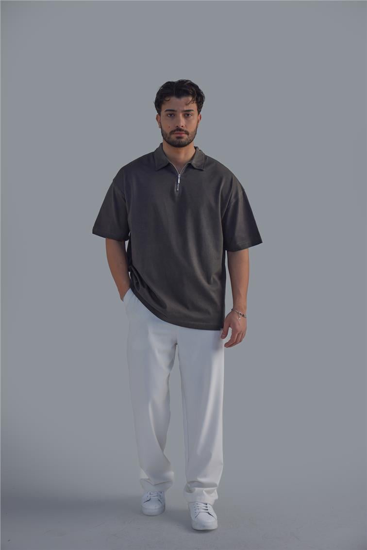 Yıkamalı Polo Yaka T-Shirt Yıkamalı Haki