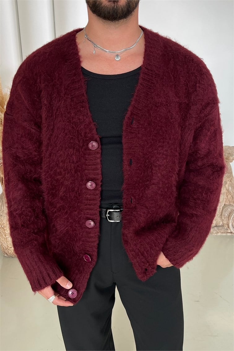 Yün Görünümlü Oversize Basic Kazak Bordo