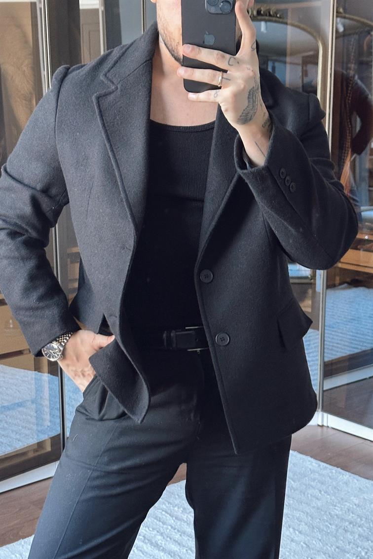 Yün Karışımı Slimfit Basic Ceket Antrasit