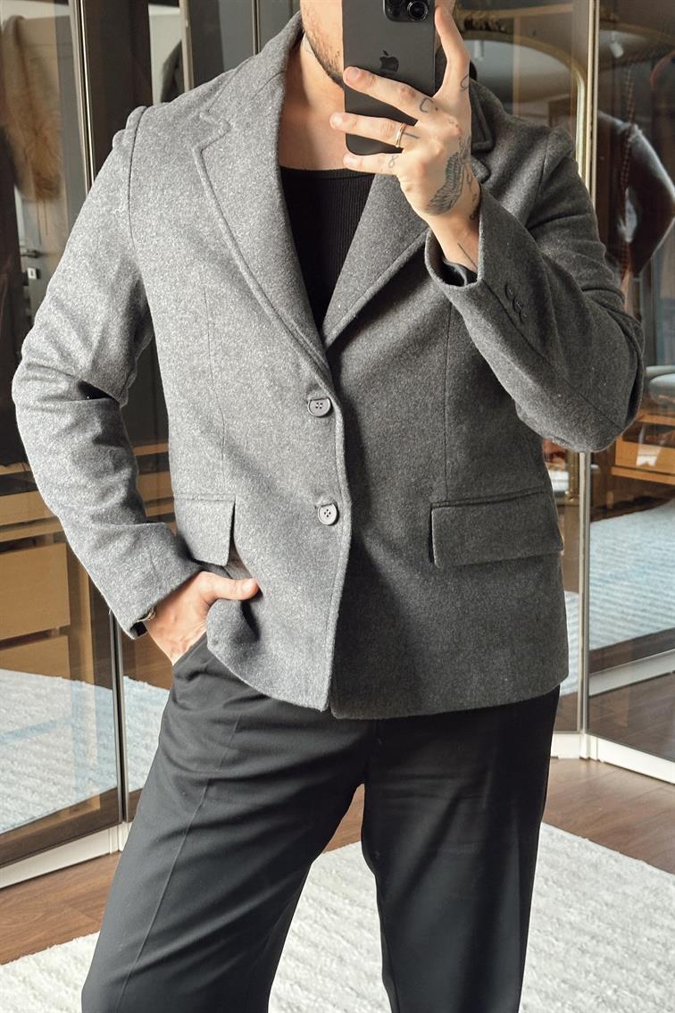 Yün Karışımı Slimfit Basic Ceket Gri