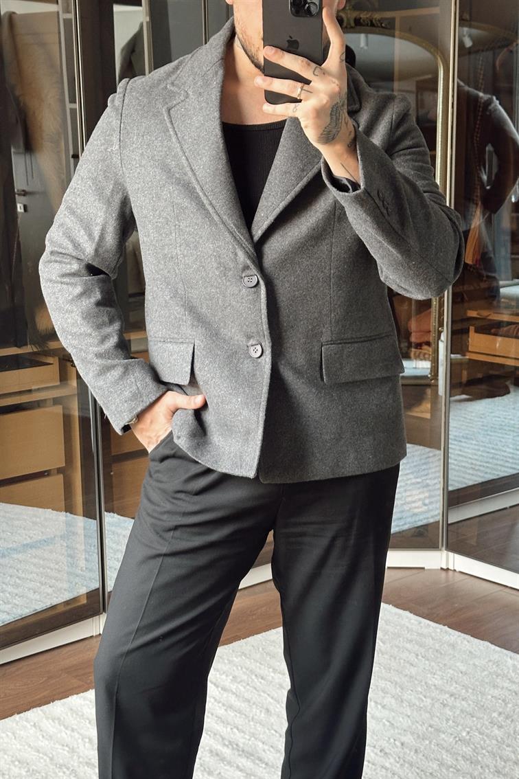 Yün Karışımı Slimfit Basic Ceket Gri
