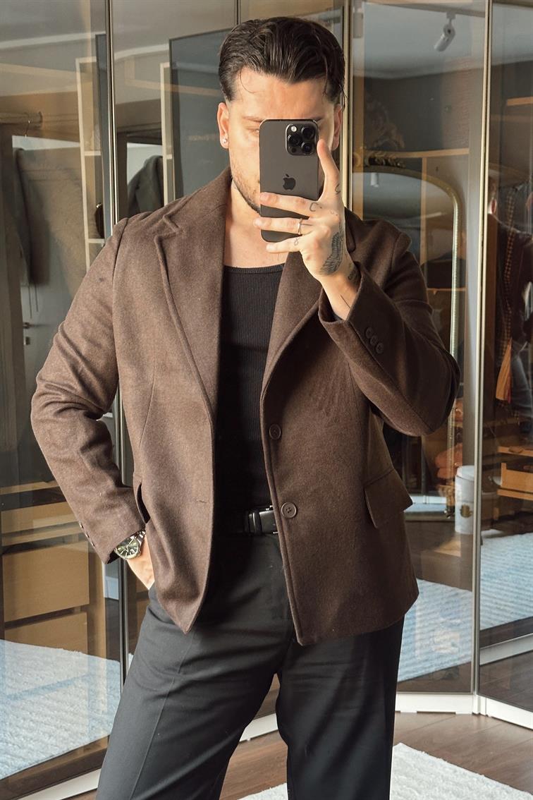 Yün Karışımı Slimfit Basic Ceket Kahve