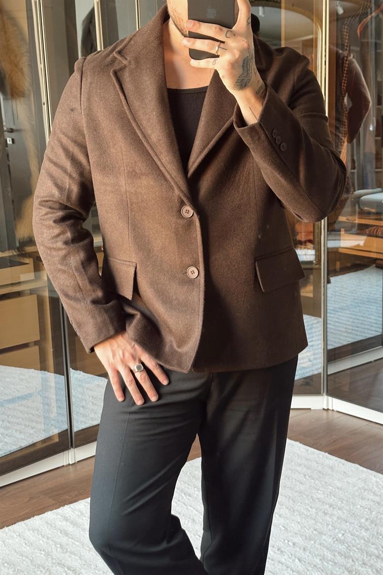 Yün Karışımı Slimfit Basic Ceket Kahve