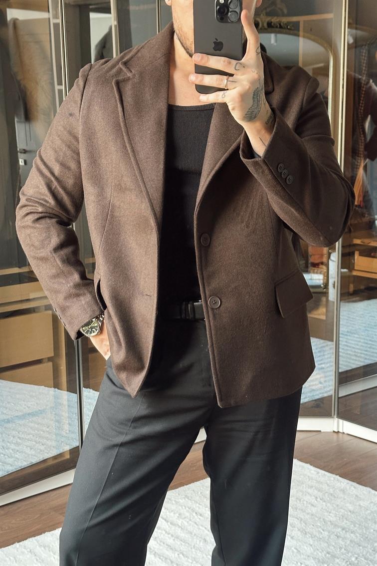 Yün Karışımı Slimfit Basic Ceket Kahve