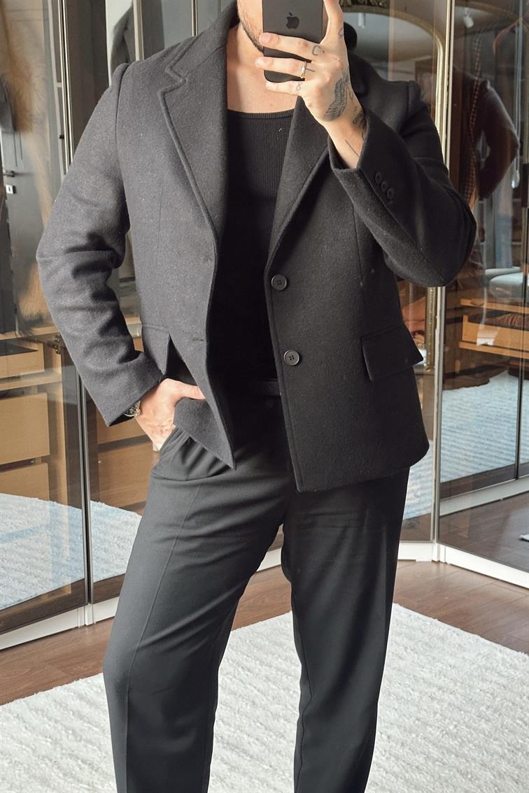 Yün Karışımı Slimfit Basic Ceket Siyah