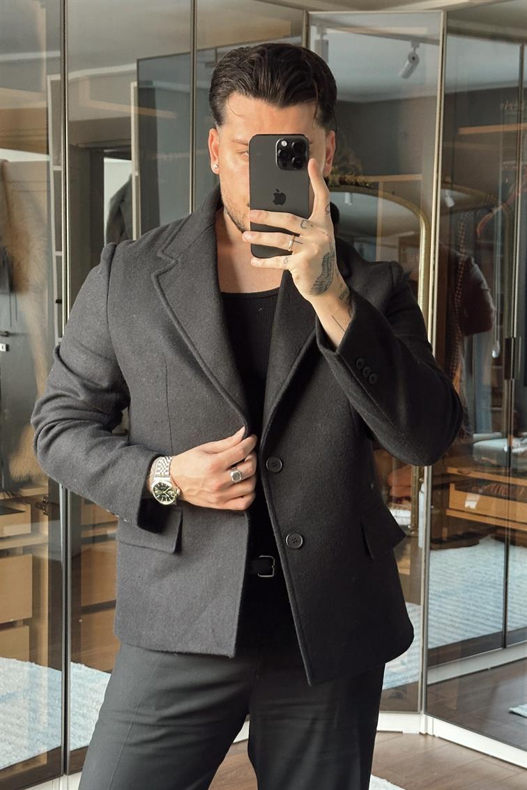 Yün Karışımı Slimfit Basic Ceket Siyah
