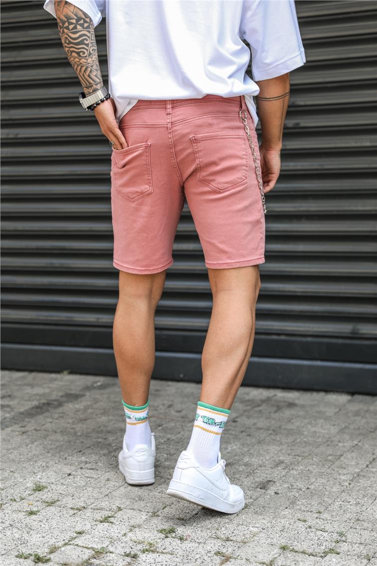 Zincir Detaylı Jean Şort Pudra