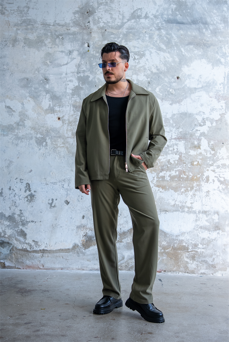 ZR Design Fermuarlı Rahat Kesim Takım Haki