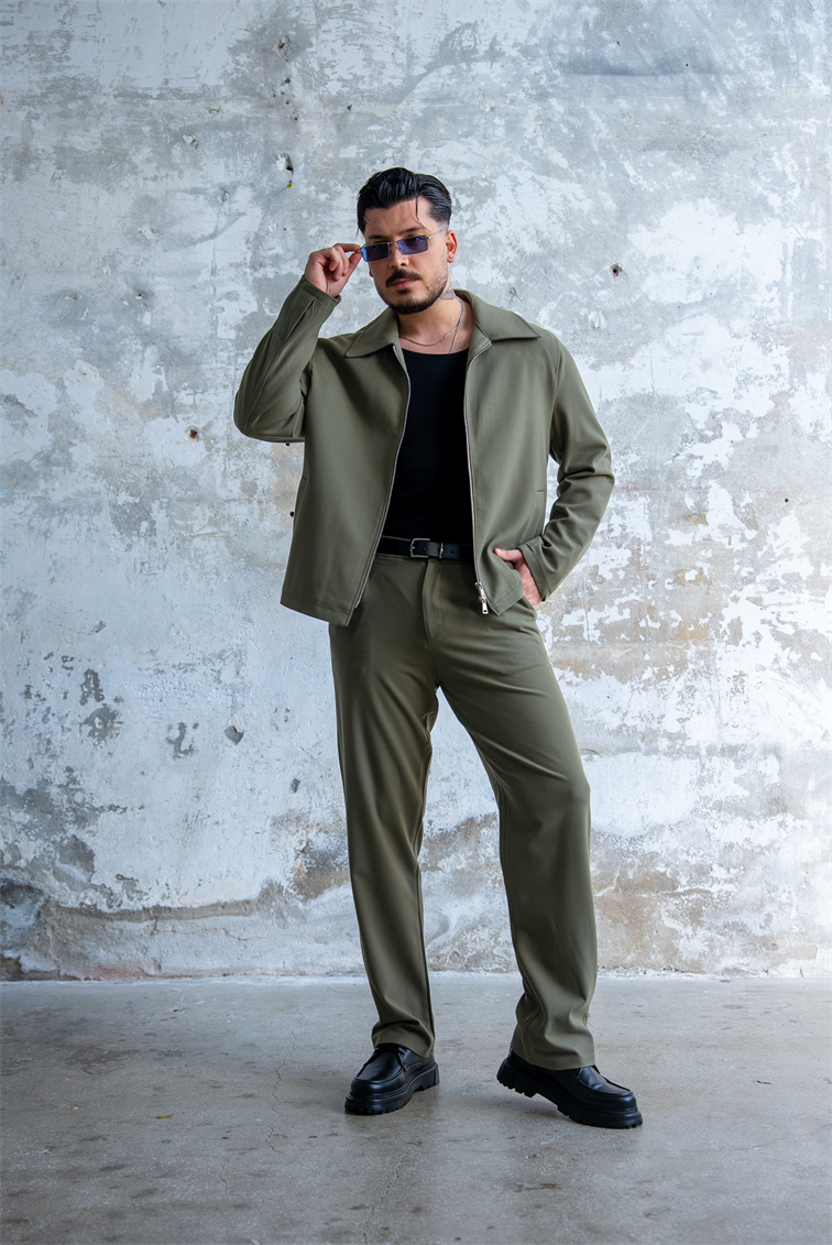 ZR Design Fermuarlı Rahat Kesim Takım Haki