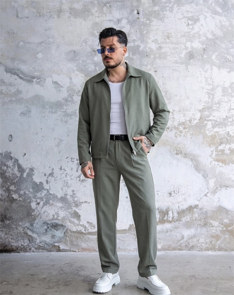 ZR Design Fermuarlı Rahat Kesim Takım Çağla Yeşili