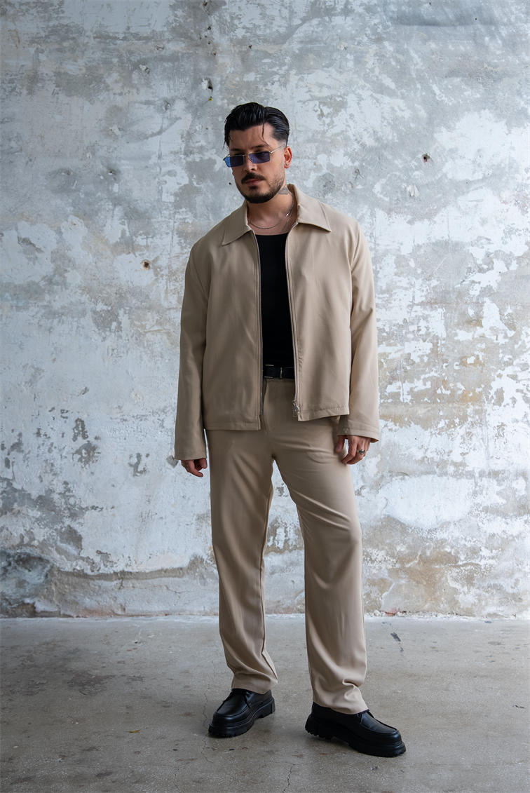 ZR Design Fermuarlı Rahat Kesim Takım Krem