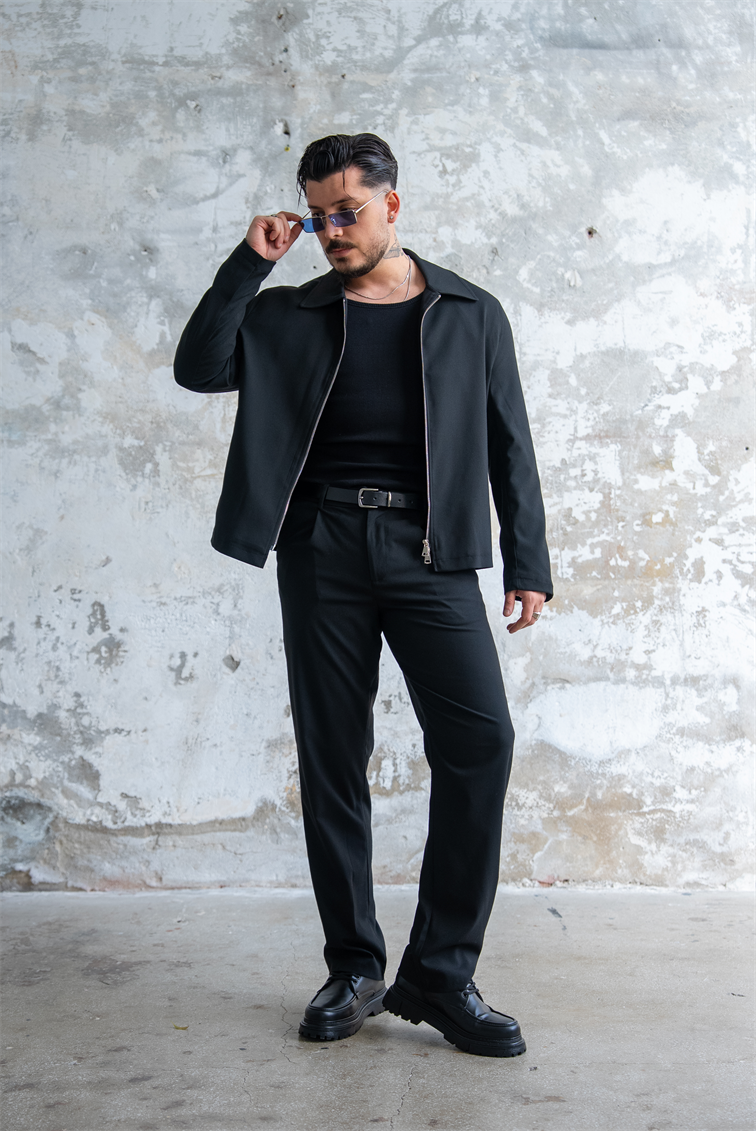 ZR Design Fermuarlı Rahat Kesim Takım Siyah