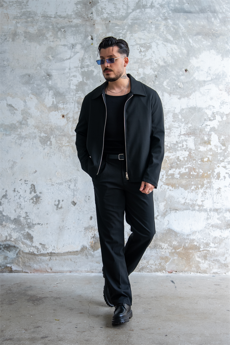 ZR Design Fermuarlı Rahat Kesim Takım Siyah