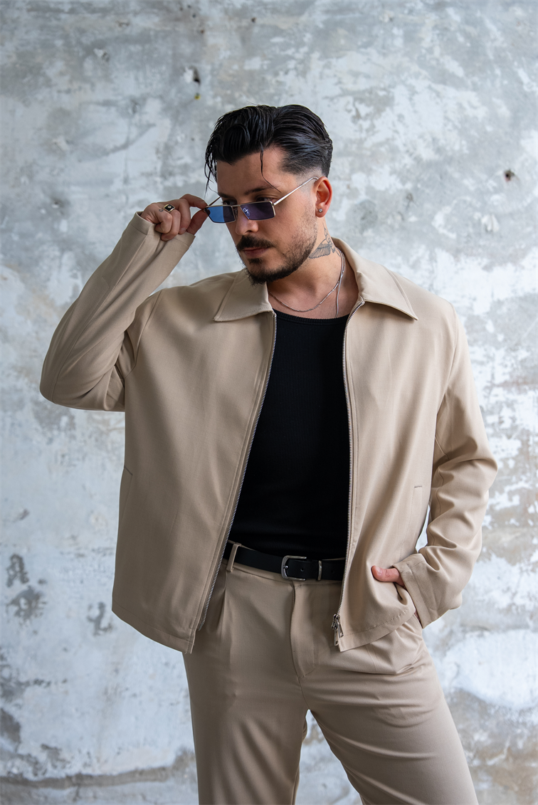 ZR Design Fermuarlı Rahat Kesim Takım Krem