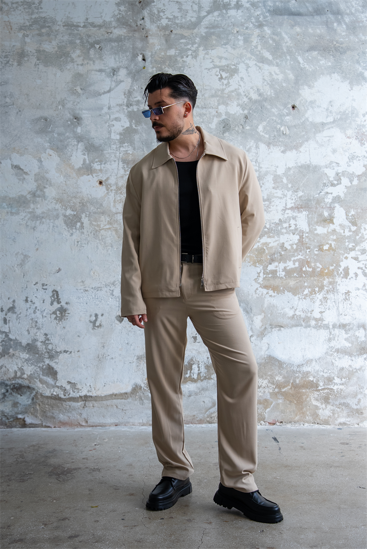 ZR Design Fermuarlı Rahat Kesim Takım Krem