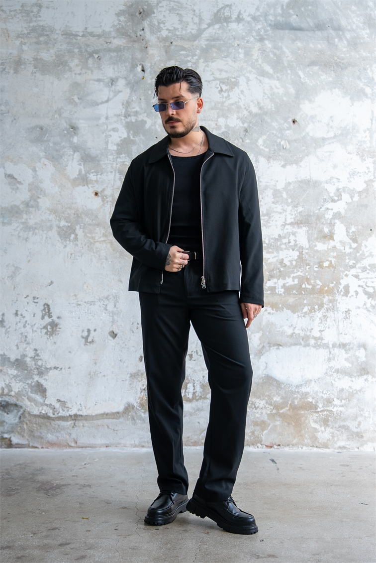 ZR Design Fermuarlı Rahat Kesim Takım Siyah