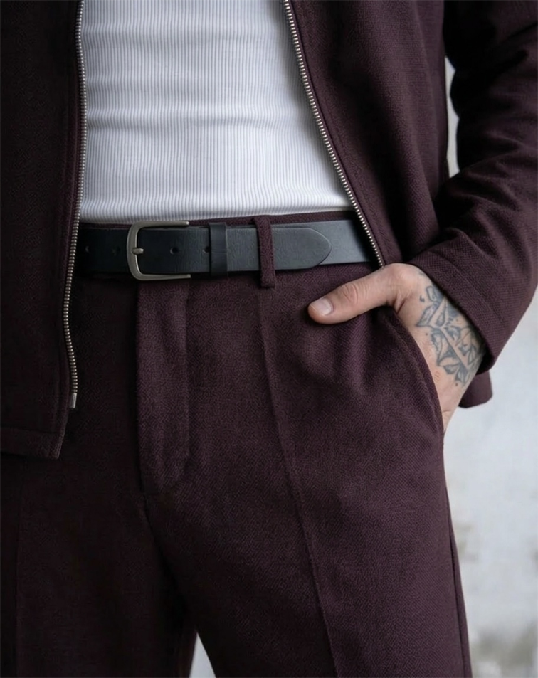 ZR Design Fermuarlı Rahat Kesim Takım Mürdüm