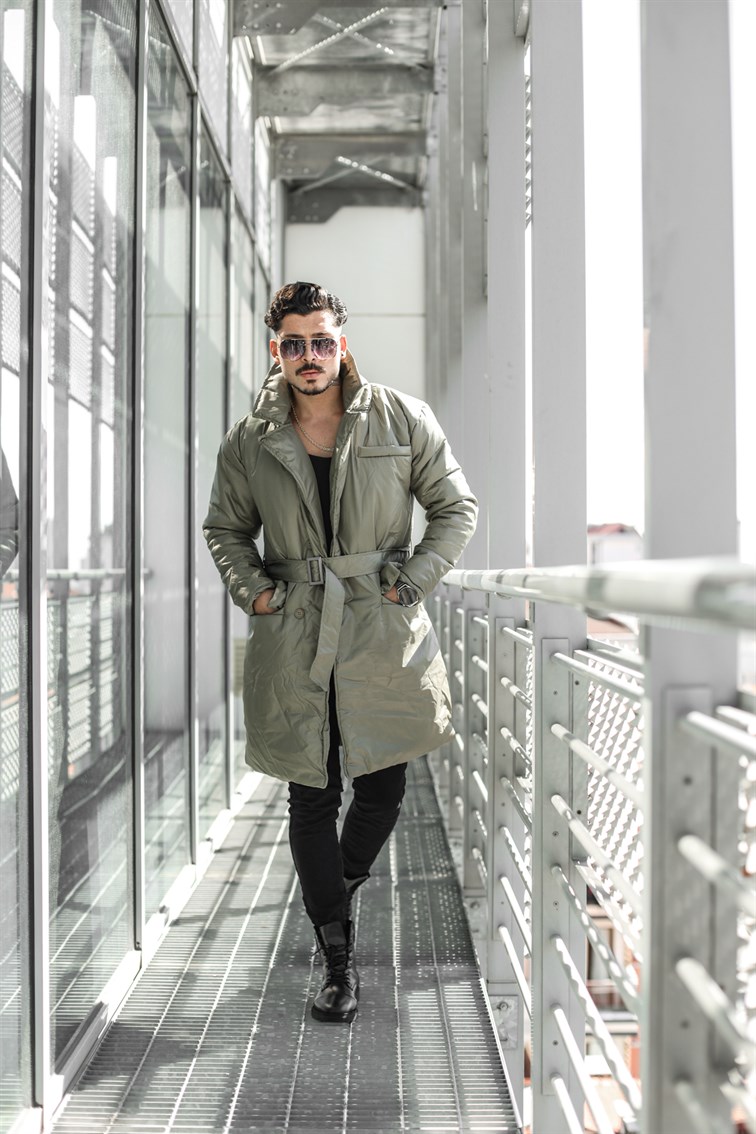 3 Cepli Kemerli Oversize  Şişme Trençkot