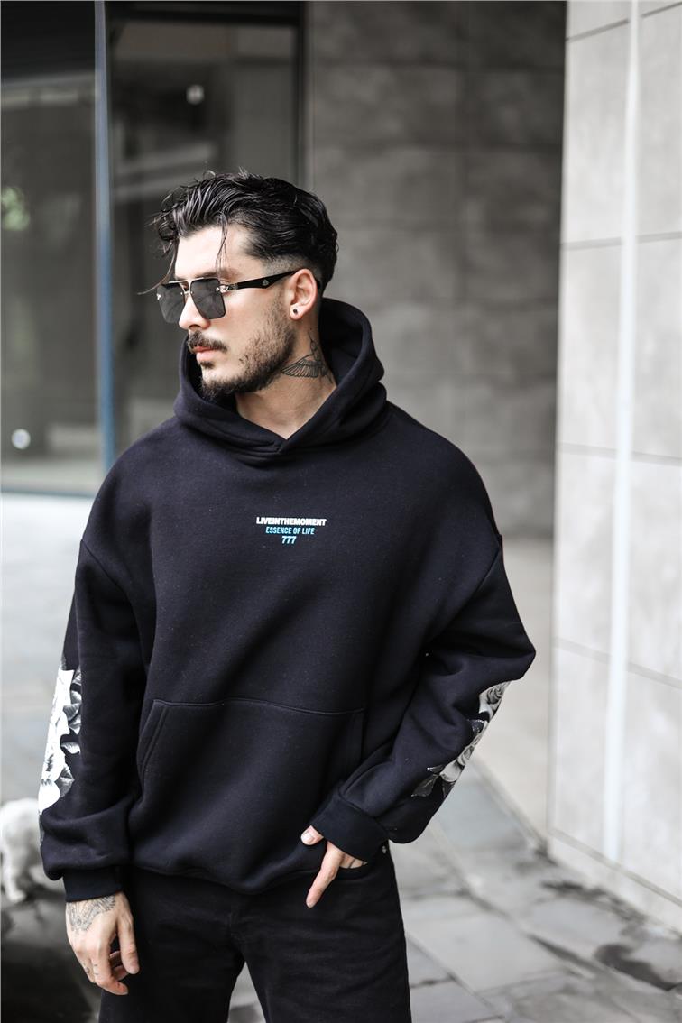 777 Baskılı Oversize Swatshirt Siyah