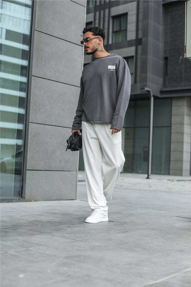 9000 Baskılı Oversize Kazak Füme
