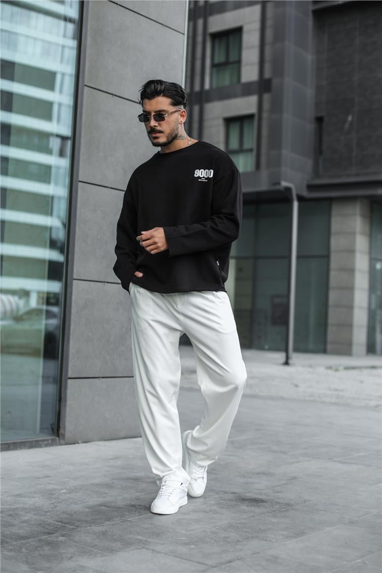 9000 Baskılı Oversize Kazak Siyah