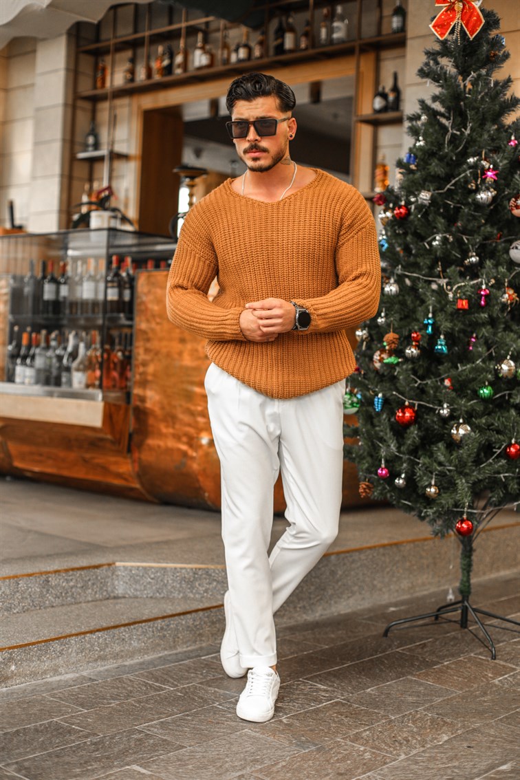 Açık Yaka Geniş Örme Oversize Kazak
