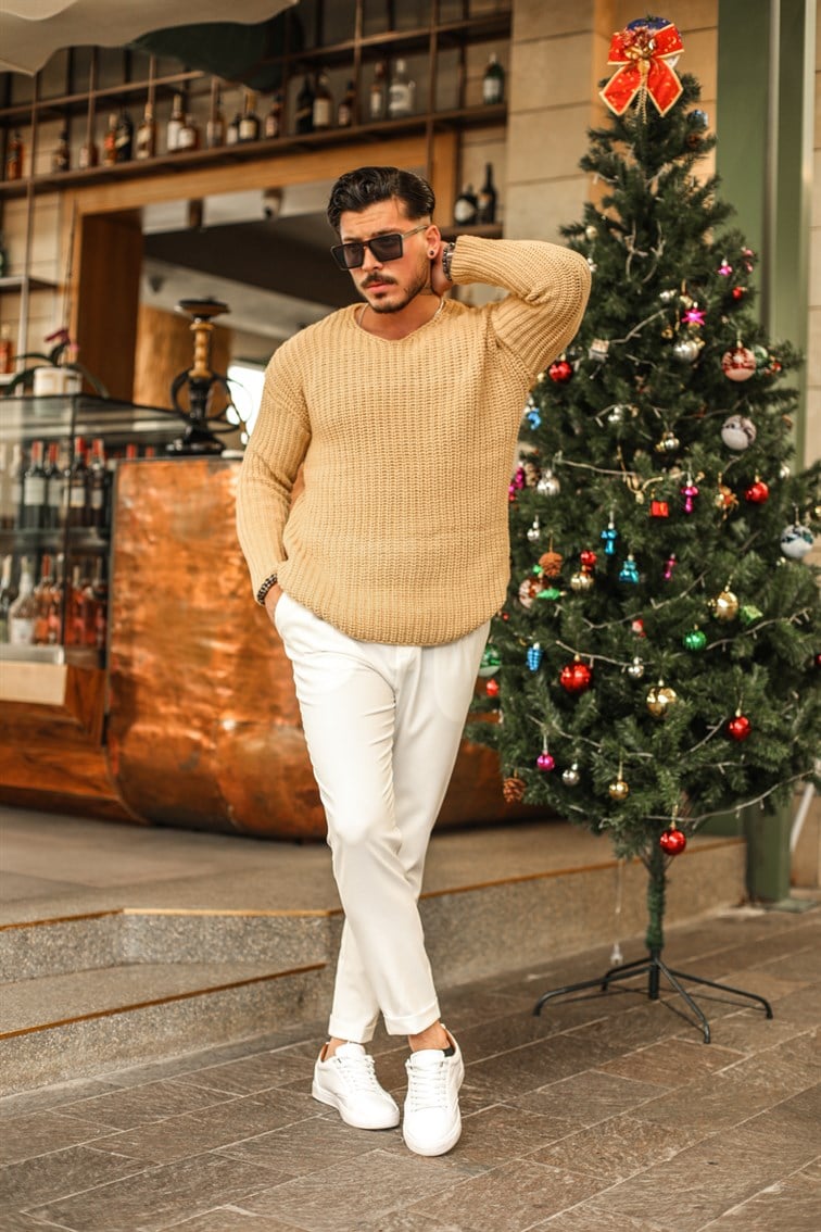 Açık Yaka Geniş Örme Oversize Kazak