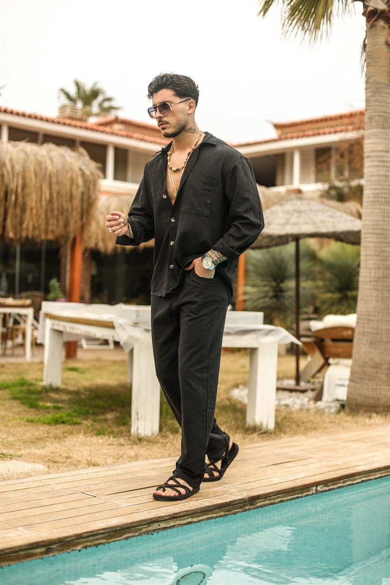 Arka Pileli Keten Oversize Gömlek