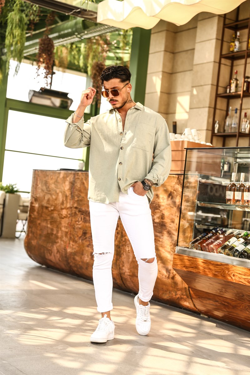 Arka Pileli Keten Oversize Gömlek