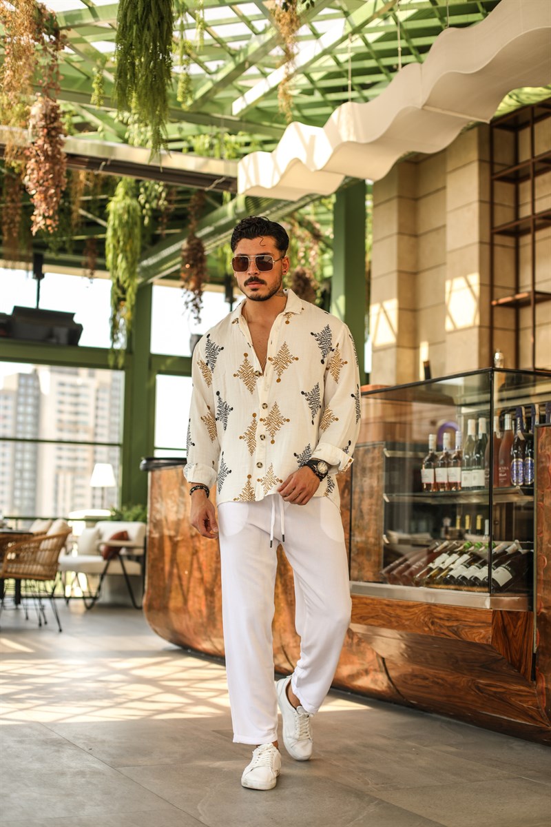 Arkası Uzun Müslin Desenli İnce Oversize Gömlek