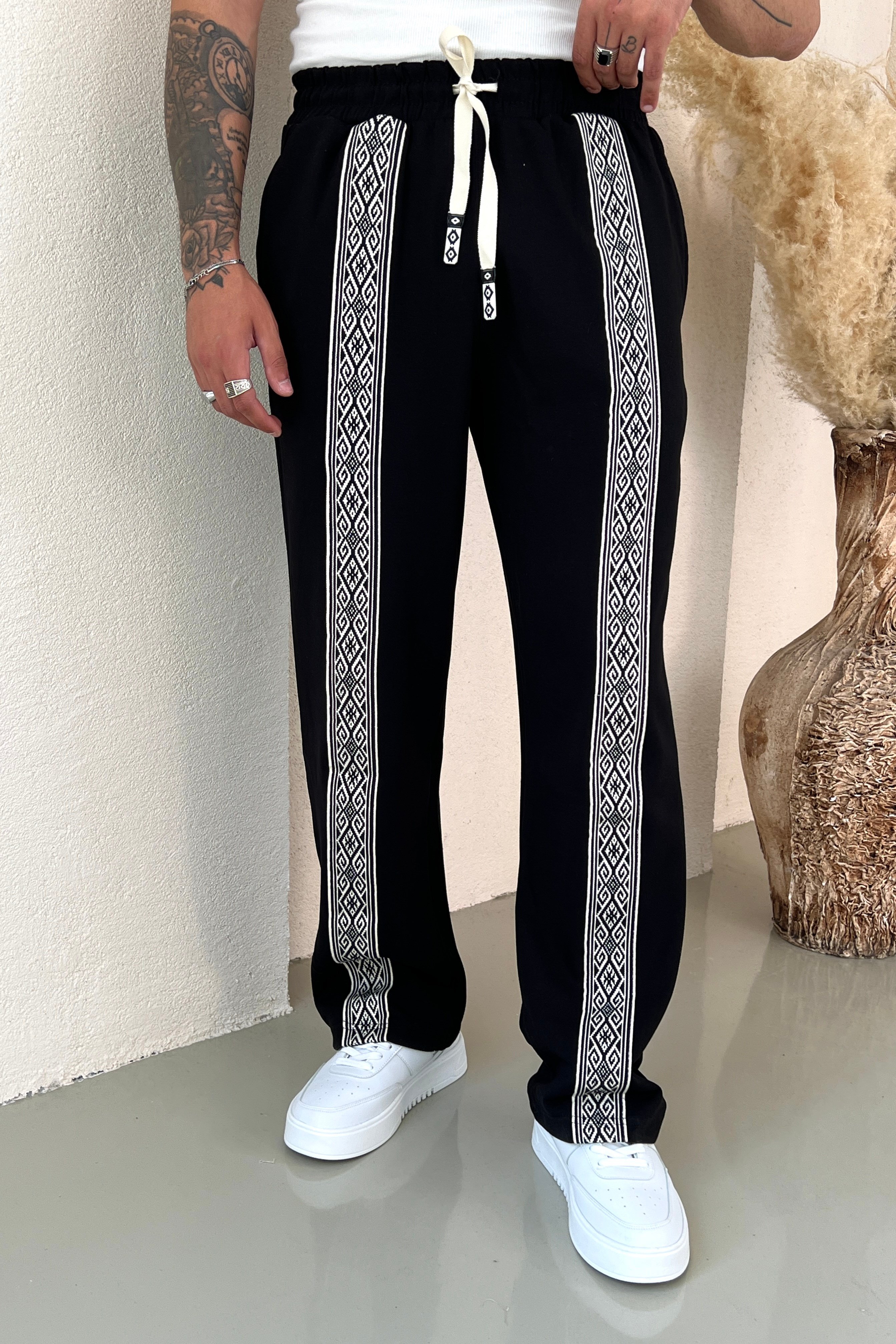 Baggy Etnik Desen Eşofman Siyah