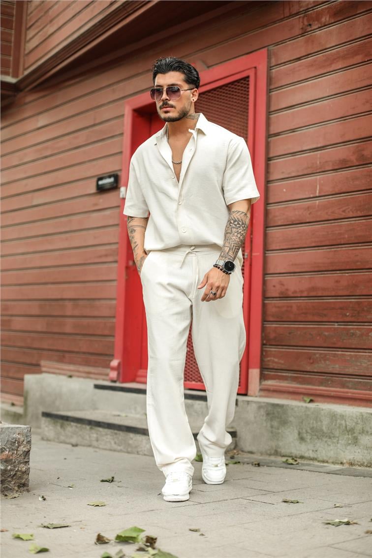 Basic Bel Bağlamalı Baggy Pantolon Ekru