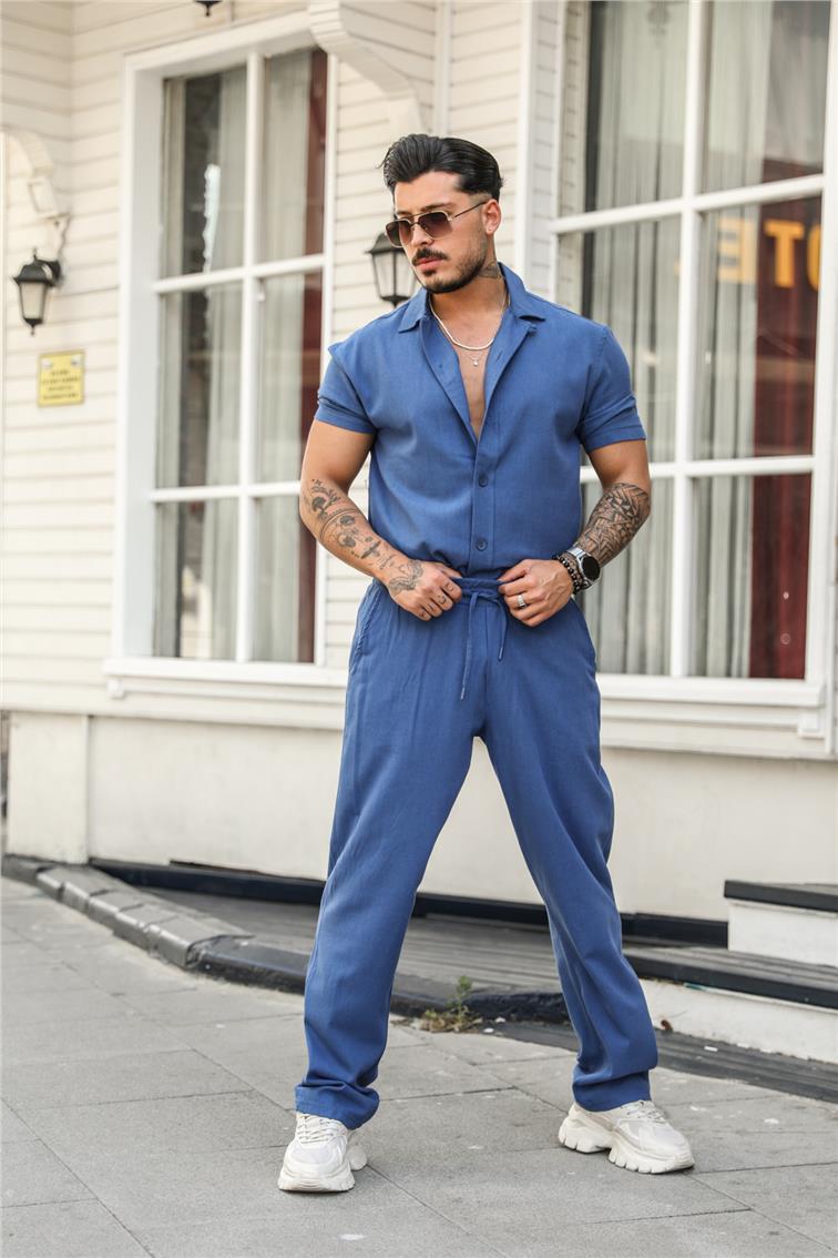 Basic Bel Bağlamalı Baggy Pantolon Lacivert