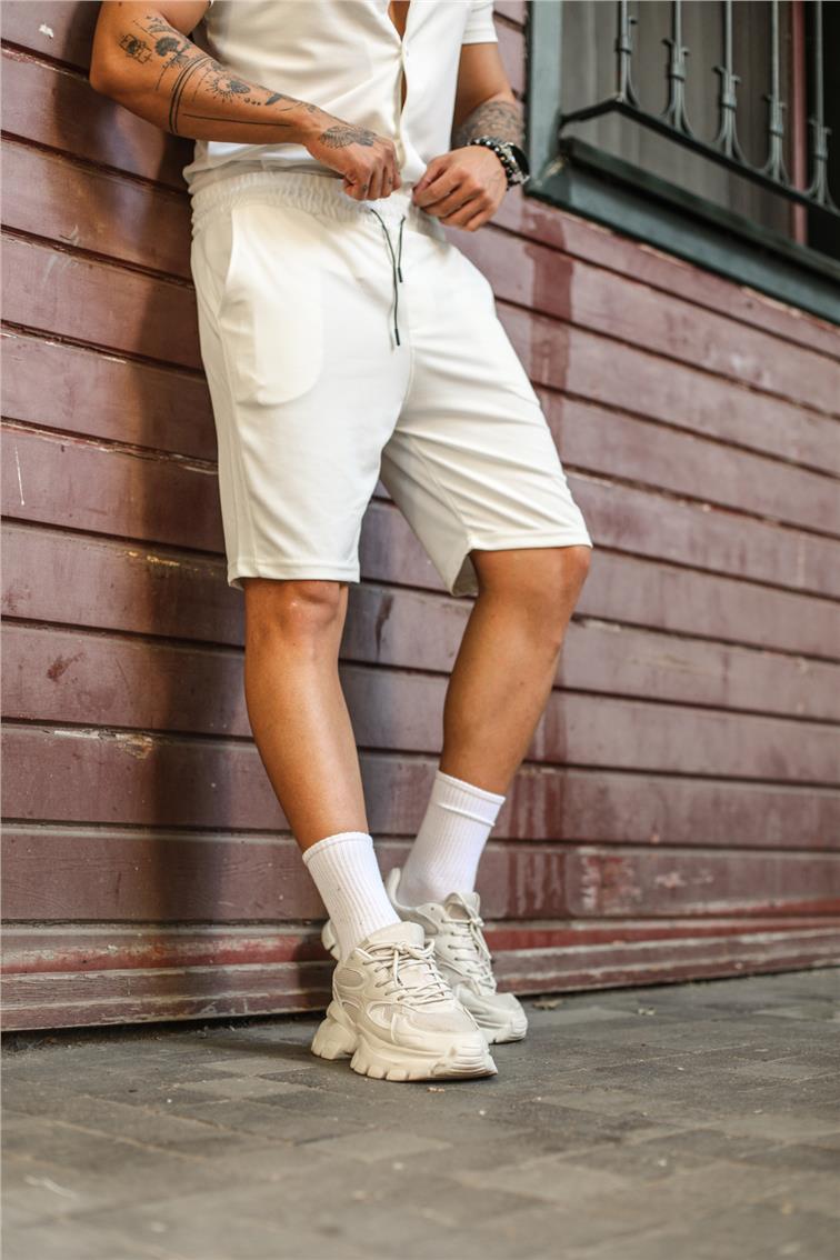 Basic Bel Bağlamalı Şort Beyaz