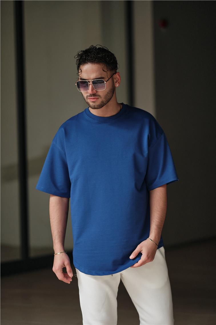 Basic Bol Kalıp T-Shirt Koyu Mavi