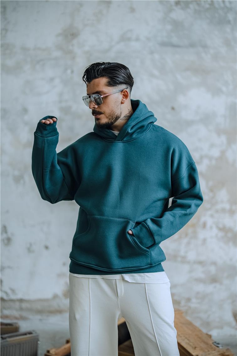 Basic Kapüşonlu Oversize Hoodie Çağla Yeşili