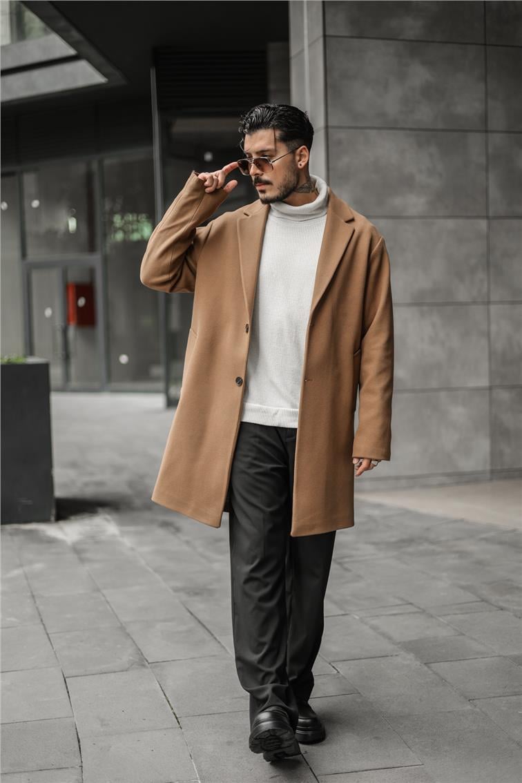 Basic Kaşe Oversize Kaban Camel