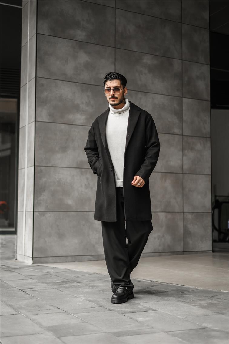 Basic Kaşe Oversize Kaban Siyah