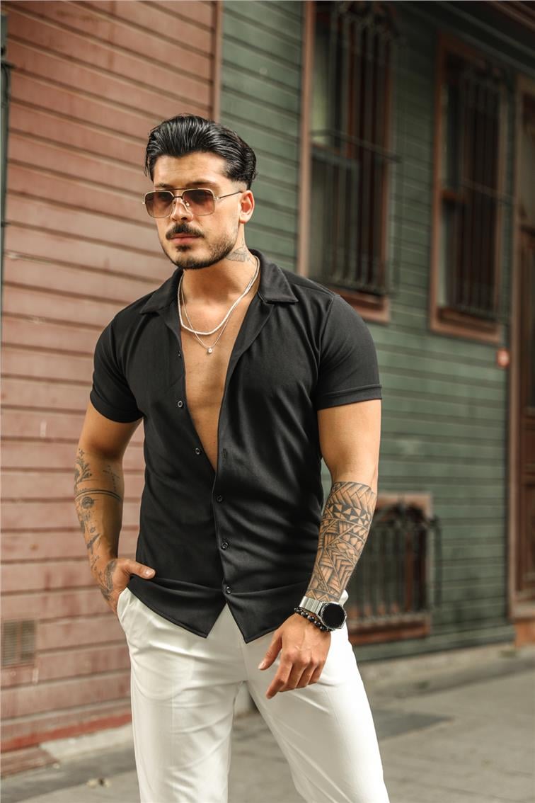 Basic Örme Kısa Kol Gömlek Siyah