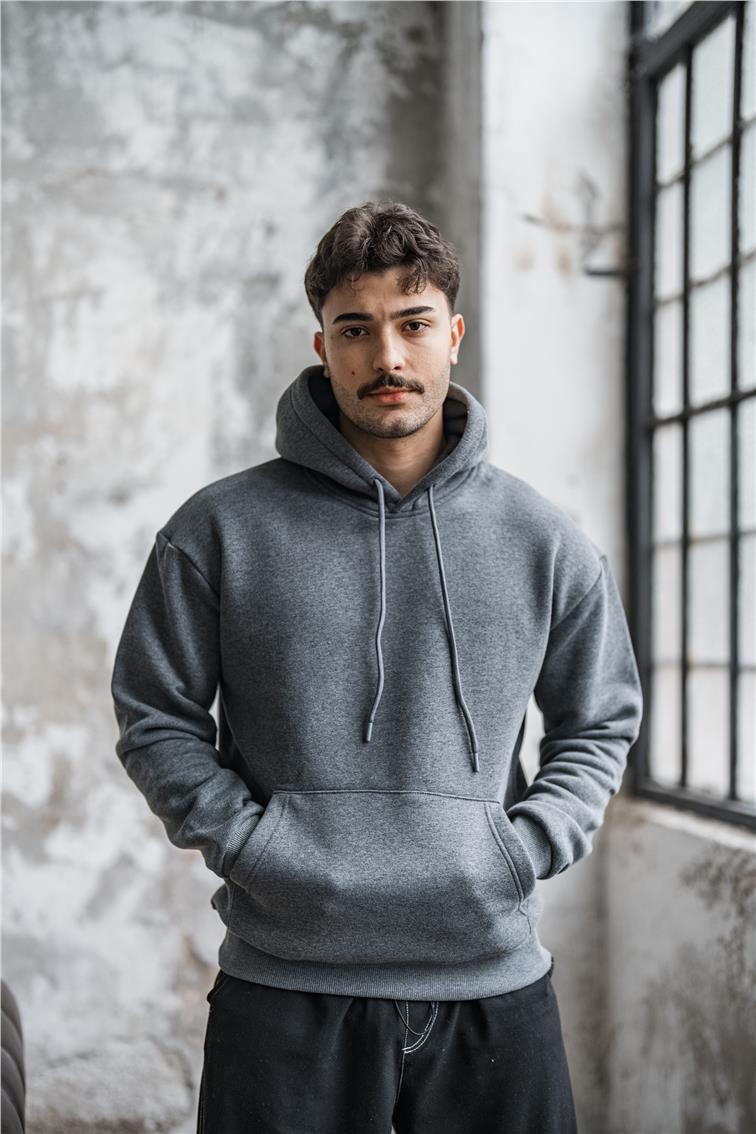 Basic Şardonlu Oversize Sweatshirt Antrasit