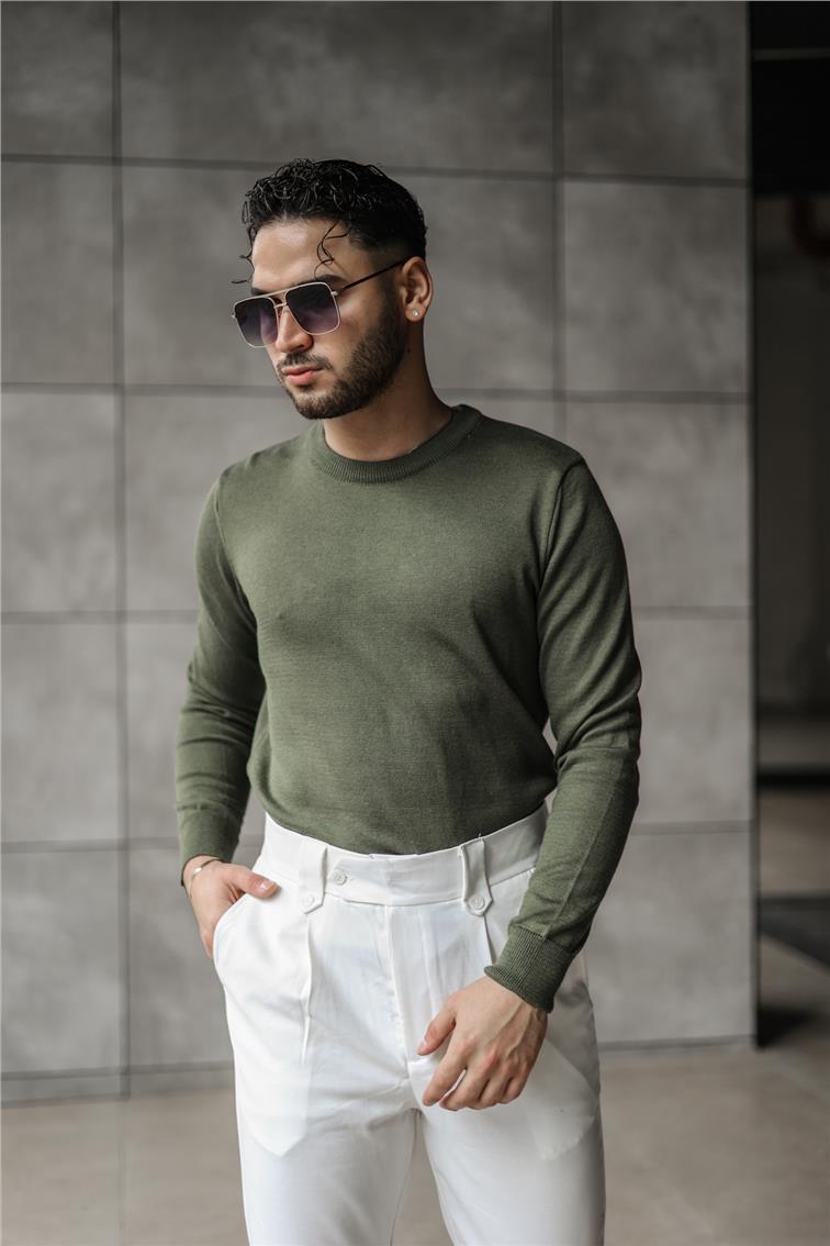 Basic Triko Slim Fit Kazak Haki