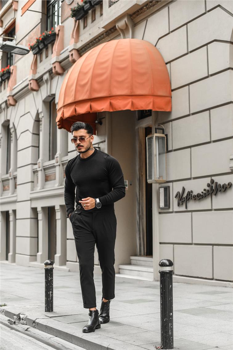 Basic Triko Slim Fit Kazak Siyah