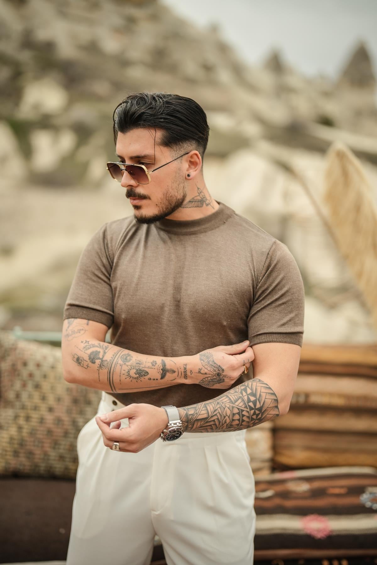 Basic Triko Slim Fit T-Shirt Kahve