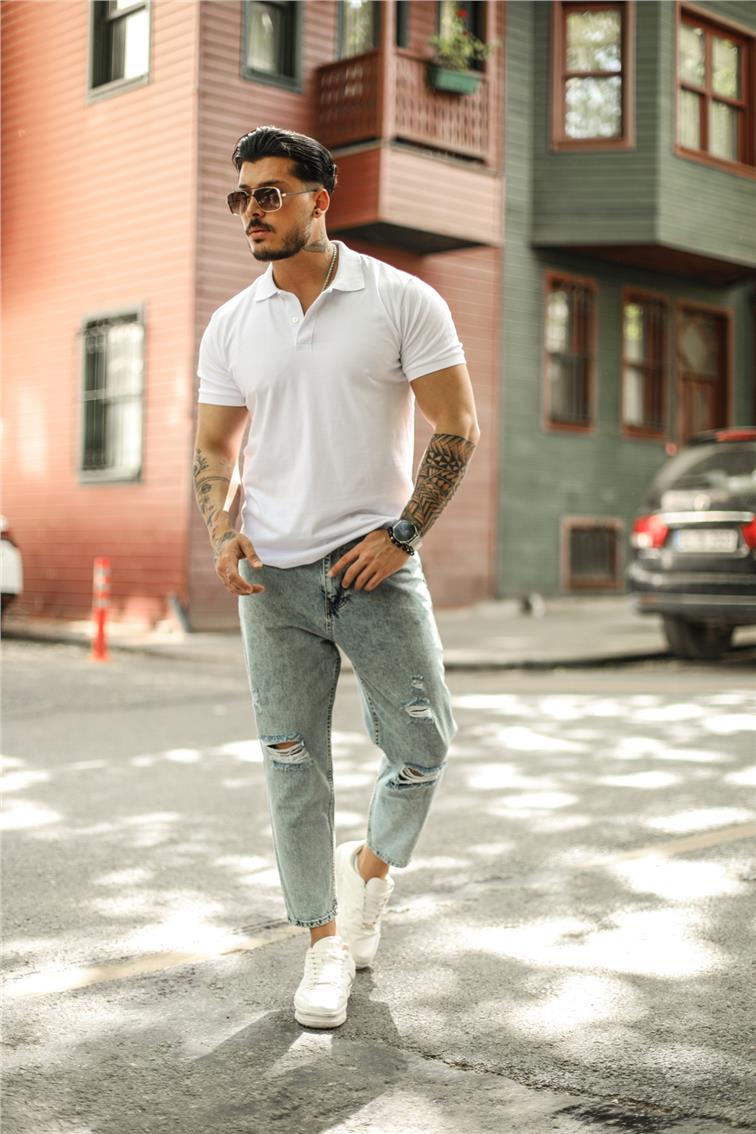 Basic Triko Yaka T-Shirt Beyaz