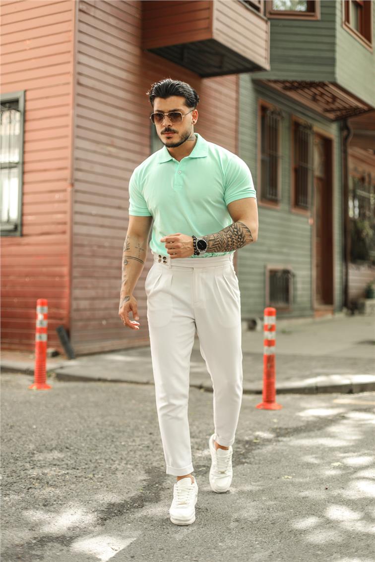 Basic Triko Yaka T-Shirt Turkuaz