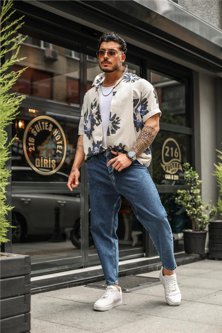 Basic Yıkamalı Mom Jean Koyu Mavi