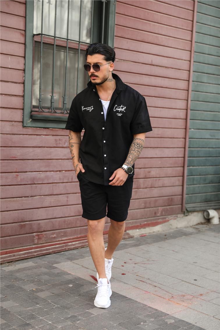 Baskı Detaylı Oversize Gömlek Siyah
