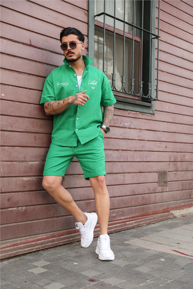 Baskı Detaylı Oversize Gömlek Yeşil